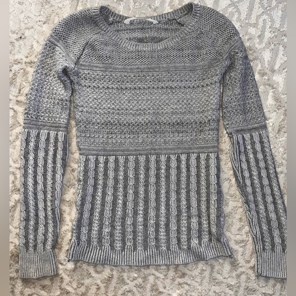 Athleta Women's Borealis Gray Knit Cable Marled Pullover Sweater size large